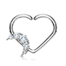 Load image into Gallery viewer, CZ Crescent Heart Hoop